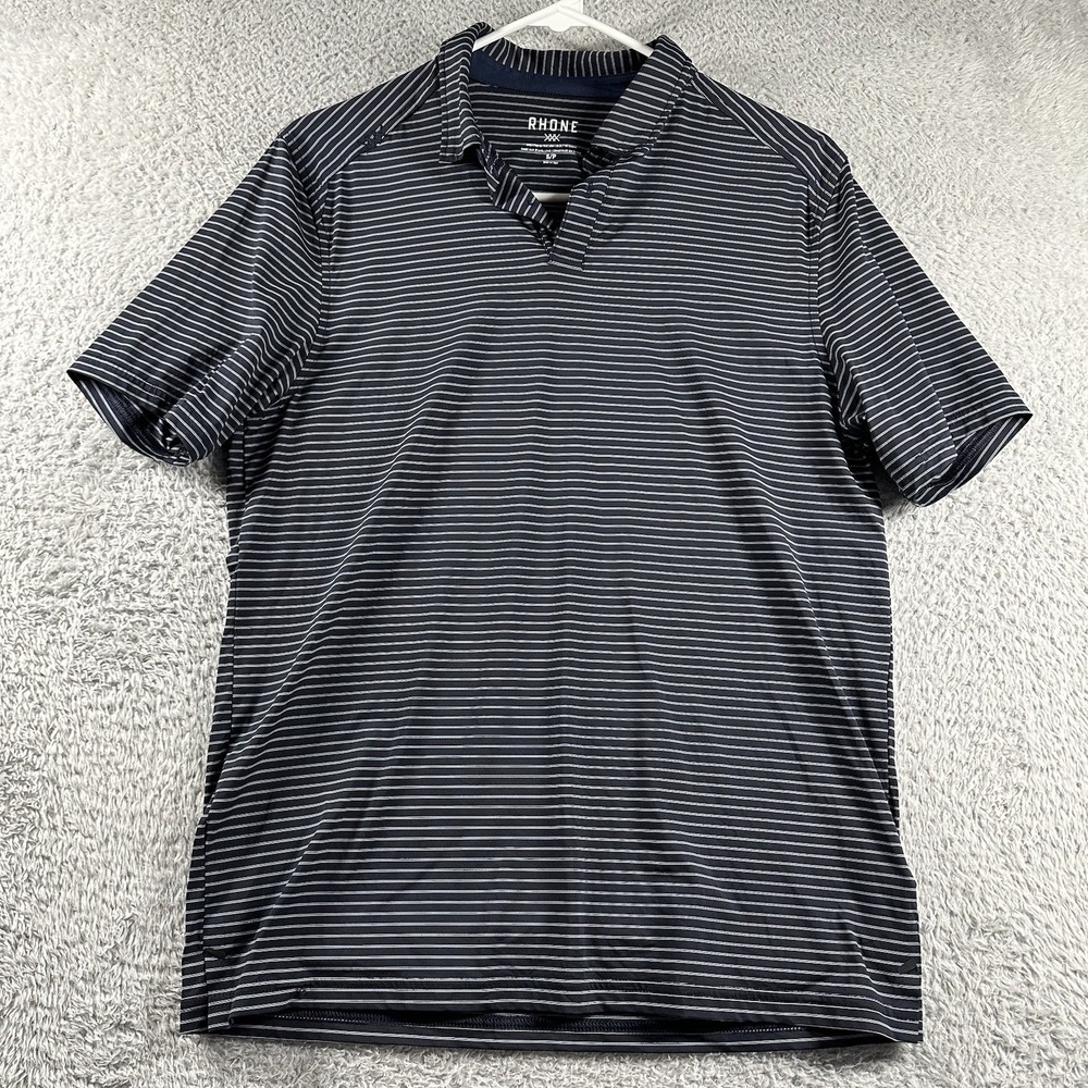 Rhone Polo Shirt Mens Small Navy‎ Blue Stripe Golf Performance Athleisure